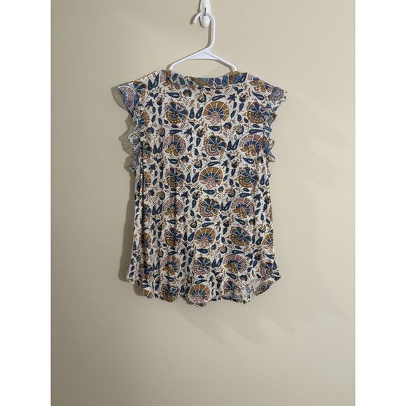 Lucky Brand Sleeveless boho geometric print ruffle blouse Size XL - Picture 2 of 4